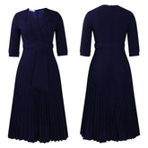 Elegant Office Ladies Dresses 2024 Autumn Fall Notched Collar Half Sleeve Belt Waisted Mid Calf Female Birthday Party Dress Midi SHOPEZRA L.L.C.