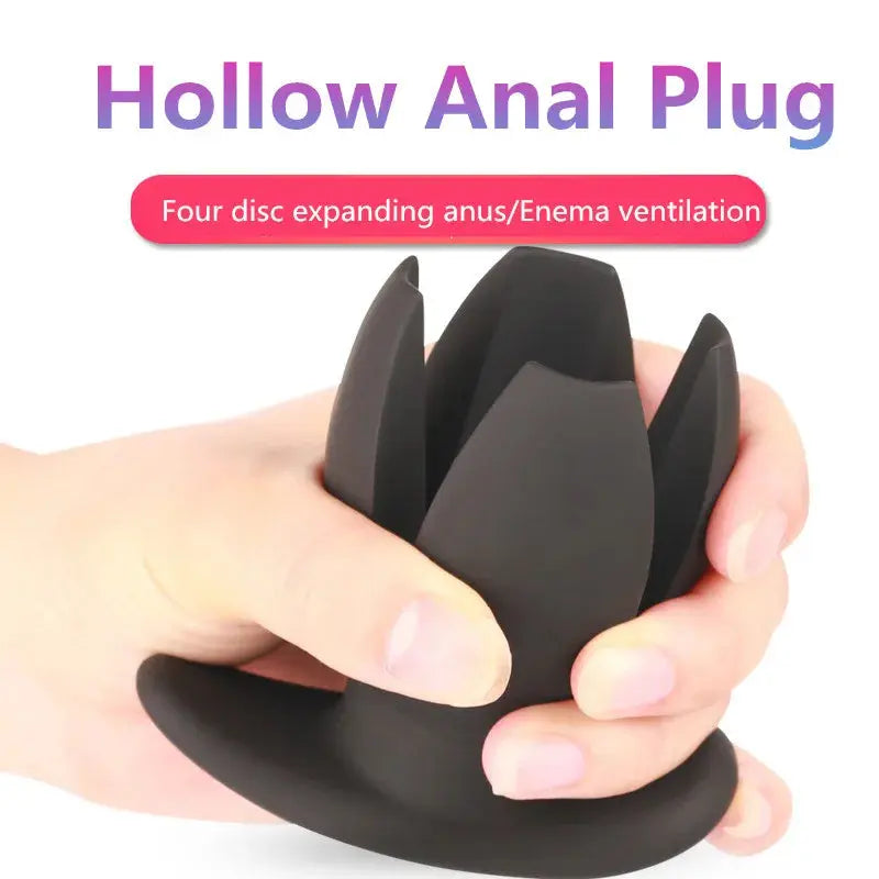 Soft silicone dildo butt plug and anal dilator with hollow design, suitable for prostate massage and adult anal stimulation.