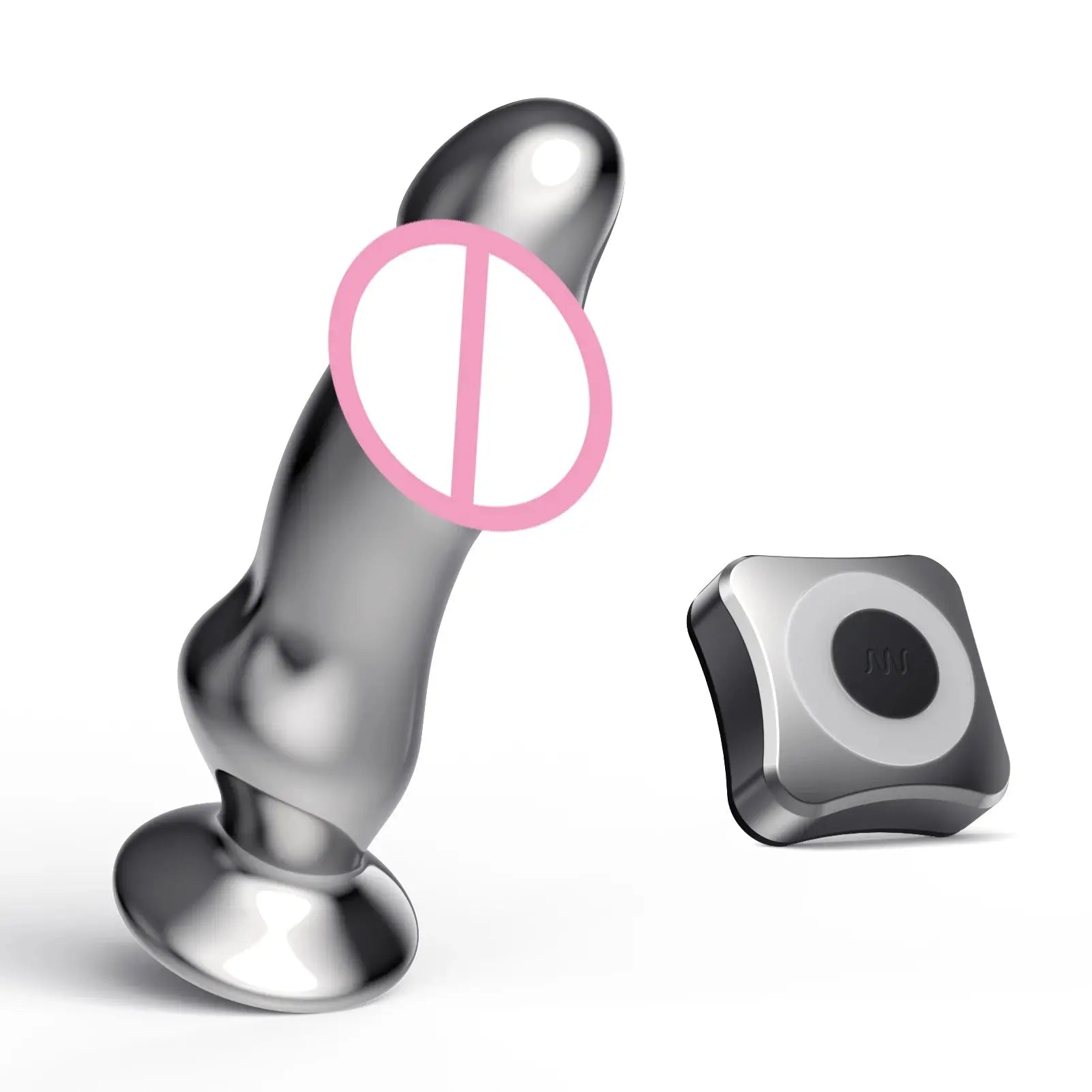 Stainless steel anal plug with remote control vibration, designed for adult female pleasure, featuring a sleek metal finish.