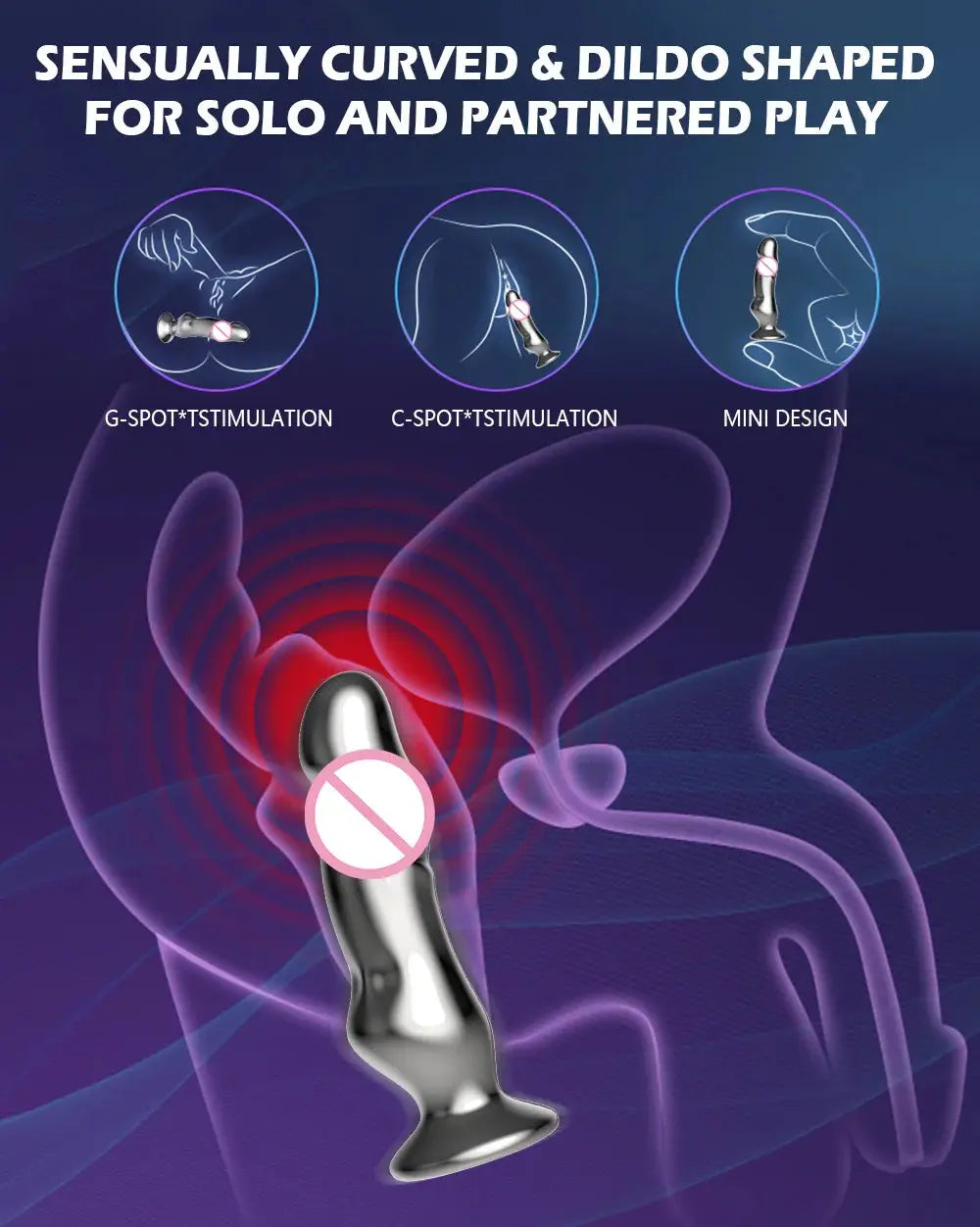 Stainless steel anal plug with remote control, vibrating dildo sex toy for adults, featuring sleek metal design and realistic shape.