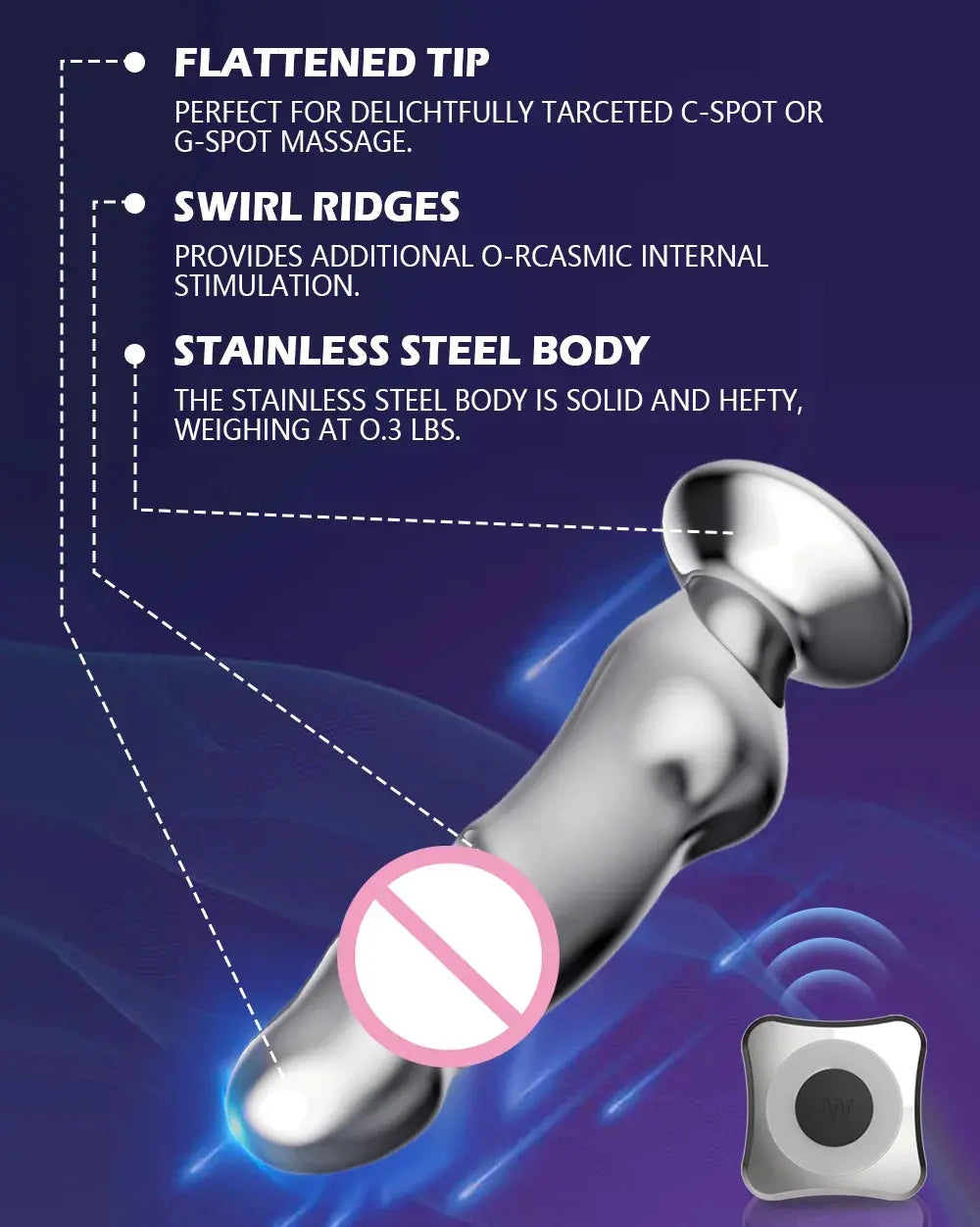 Stainless steel anal plugs and vibrator set with remote control, designed for adult female pleasure and penetration.