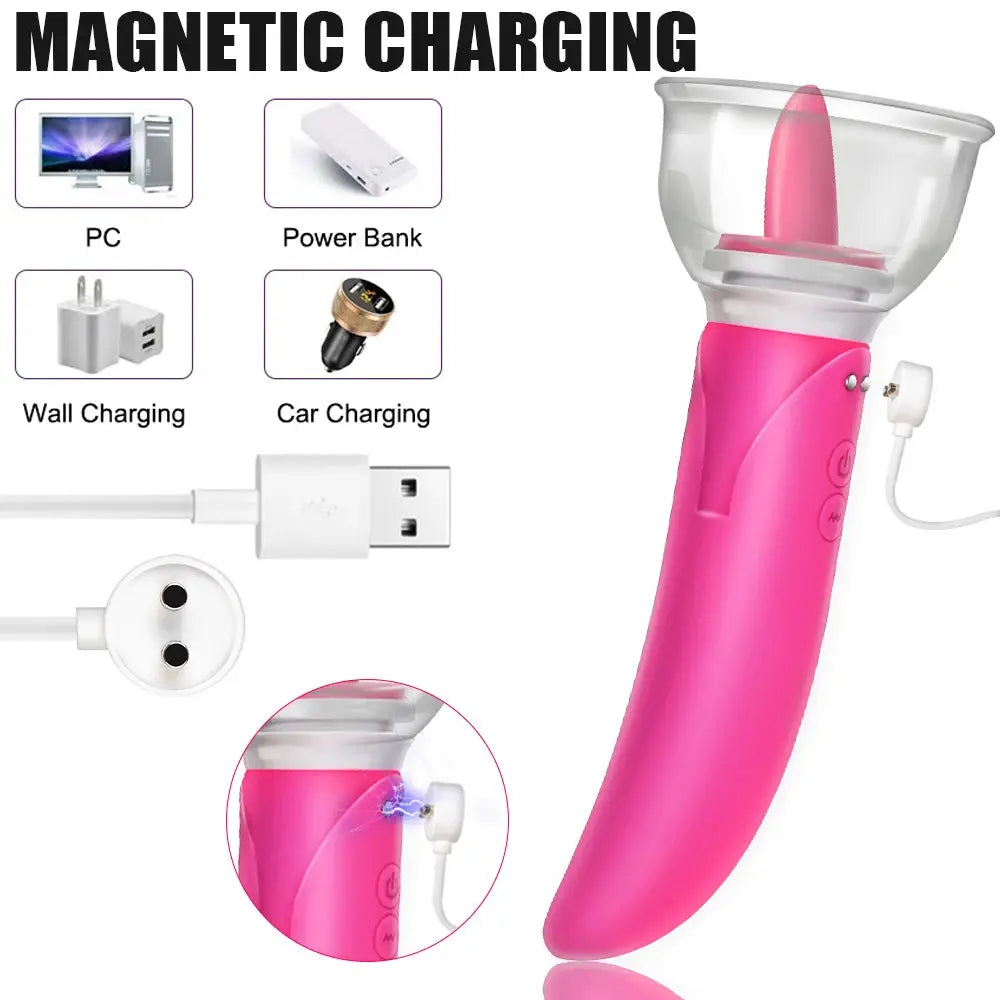 SHOPEZRA L.L.C. dual-head dildo vibrator for women, with clitoral and G-spot stimulation, tongue licking pump, and breast massage.