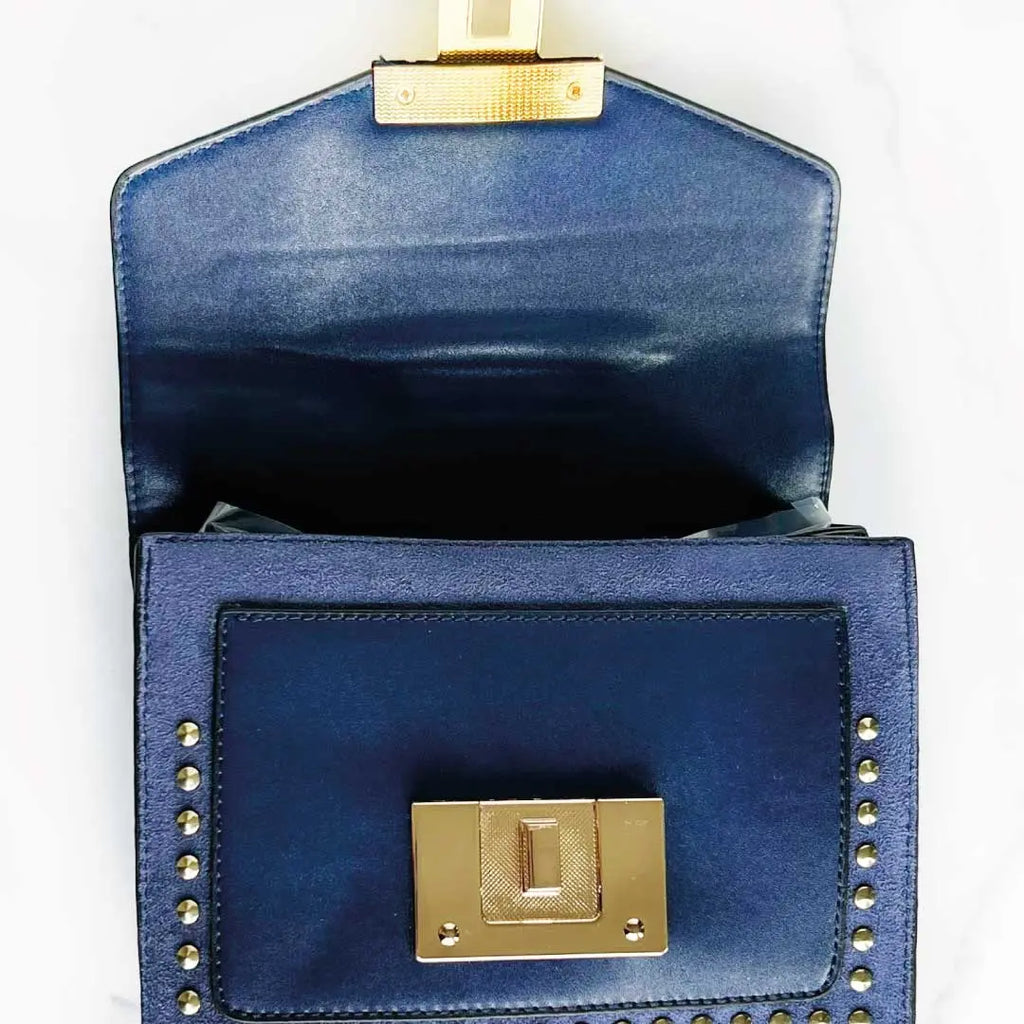 Interior view of Fiona Shoulder Bag showcasing gold stud detail and vegan leather shoulder bag design.