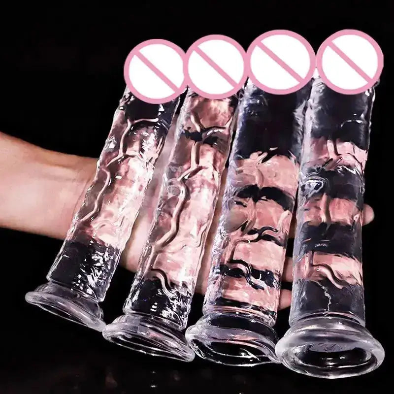 Transparent soft jelly dildo realistic sex toy inserted into vagina, elongated large penis, huge adult eroticism, Dick woman by Dropshipman