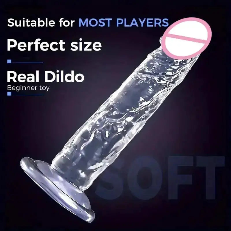 Transparent soft jelly dildo realistic sex toy inserted into vagina, elongated large penis, huge adult eroticism, Dick woman by Dropshipman