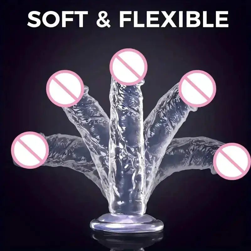 Transparent soft jelly dildo realistic sex toy inserted into vagina, elongated large penis, huge adult eroticism, Dick woman by Dropshipman