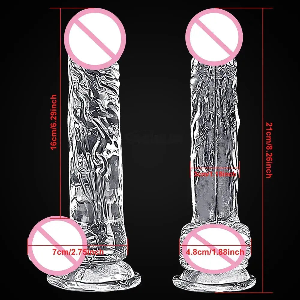 Transparent soft jelly dildo realistic sex toy inserted into vagina, elongated large penis, huge adult eroticism, Dick woman by Dropshipman