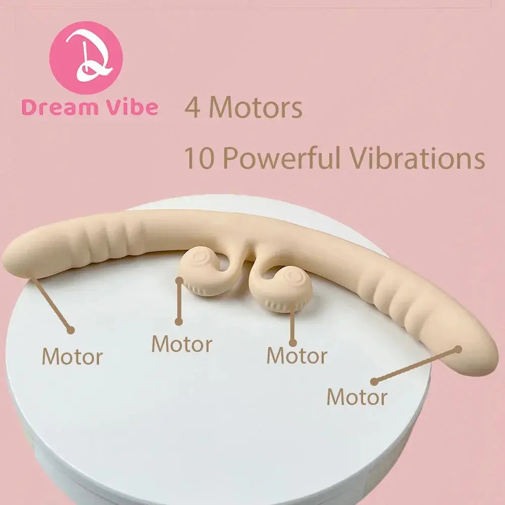 SHOPEZRA L.L.C. 4-motor double dildo vibrator with 10 powerful vibration modes, designed for women's pleasure and intimate massaging.