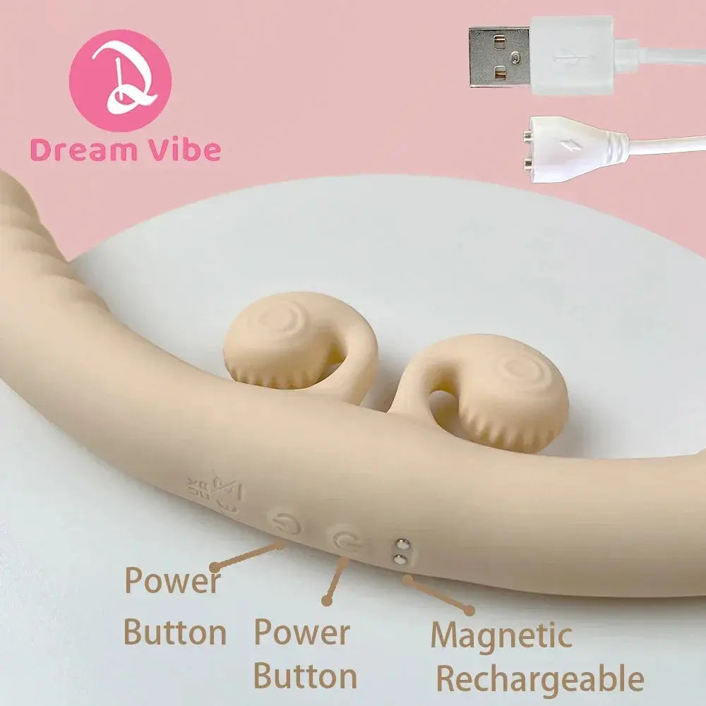 SHOPEZRA L.L.C. 4-motor double dildo vibrator with 10 vibration modes, designed for women's pleasure and intimate massaging.