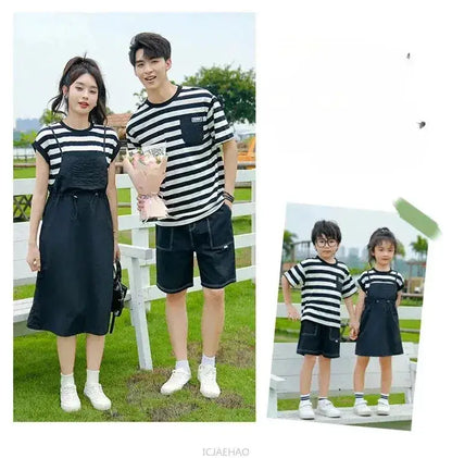 Dress 2025 Woman Family Couple Matching Clothes Parent-child Shirt Sibling Brother Sister Outfits Mom Daughter Dress Dad Son T by Dropshipman