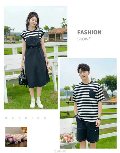 Dress 2025 Woman Family Couple Matching Clothes Parent-child Shirt Sibling Brother Sister Outfits Mom Daughter Dress Dad Son T by Dropshipman