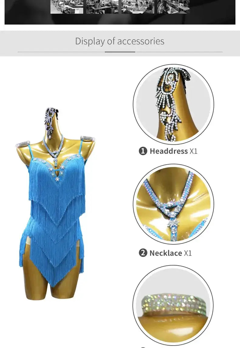 Dress For Dancing Female Dance Suit Evening Dress Latin Competition Costume 2026 Elegant Party Wear Sports Fringed Clothes by Dropshipman