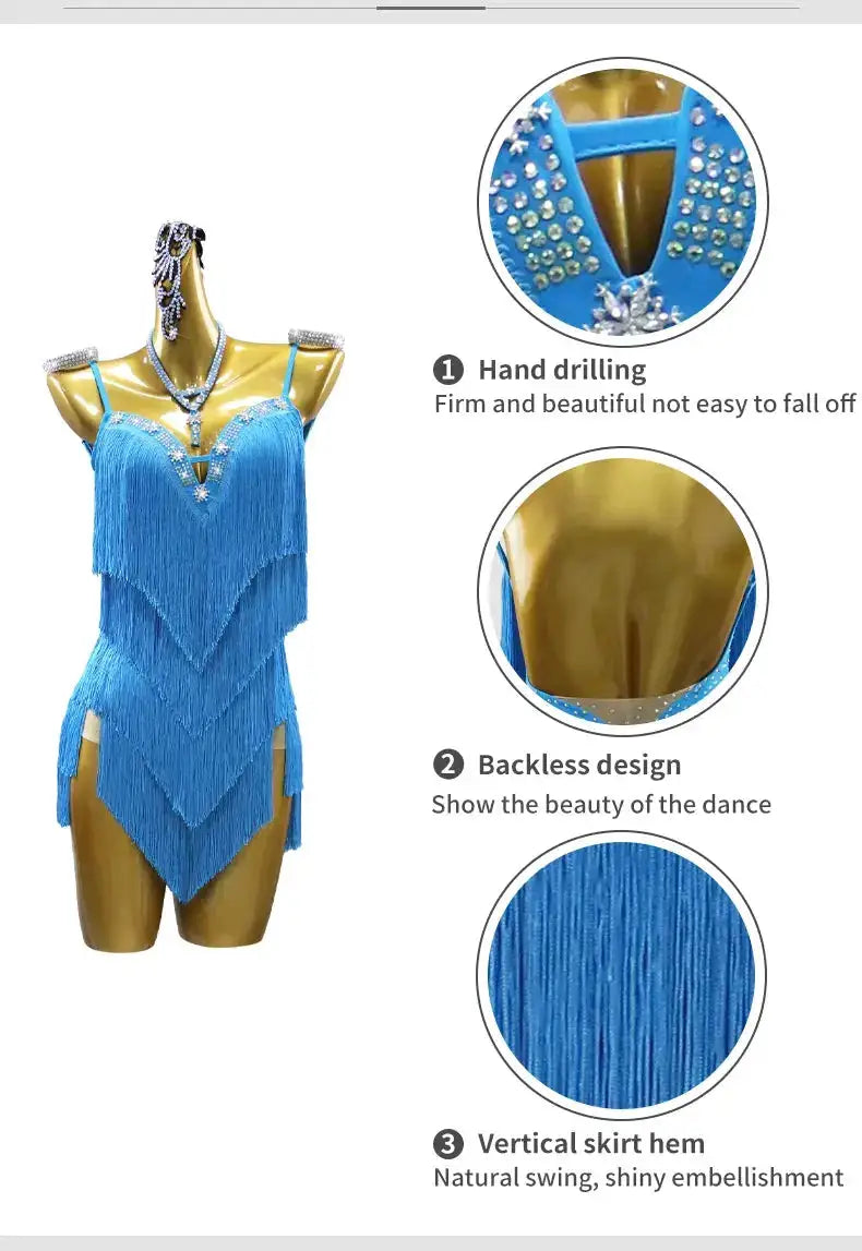 Dress For Dancing Female Dance Suit Evening Dress Latin Competition Costume 2026 Elegant Party Wear Sports Fringed Clothes by Dropshipman