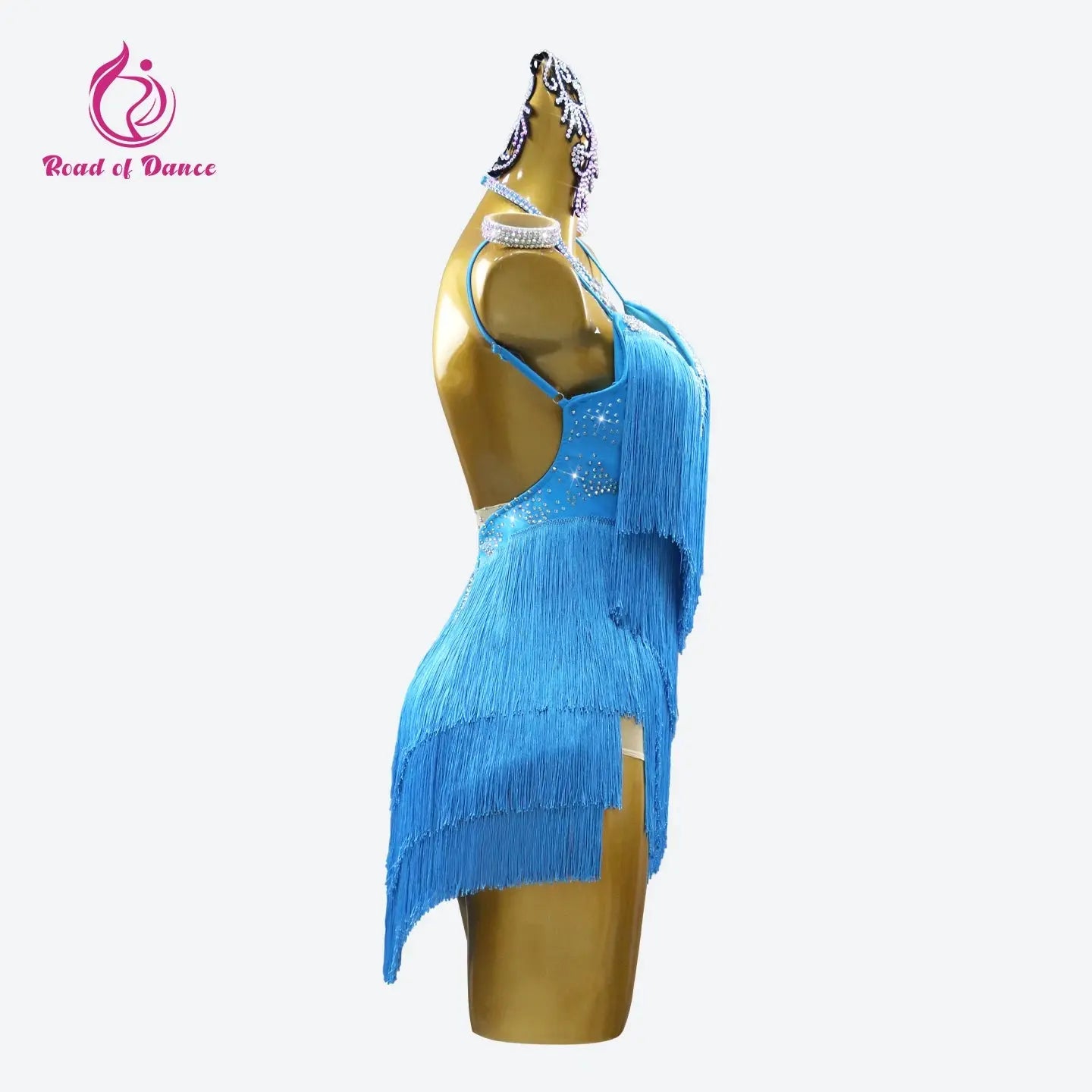 Female dance dress for Latin competition, elegant evening costume with fringed details, designed for dance and party wear by SHOPEZRA L.L.C.