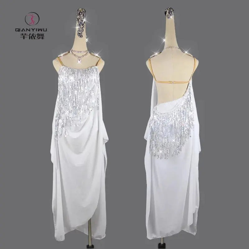 SHOPEZRA L.L.C. Latin dance dress for women, practice and stage dancewear with a stylish skirt and ornament details.