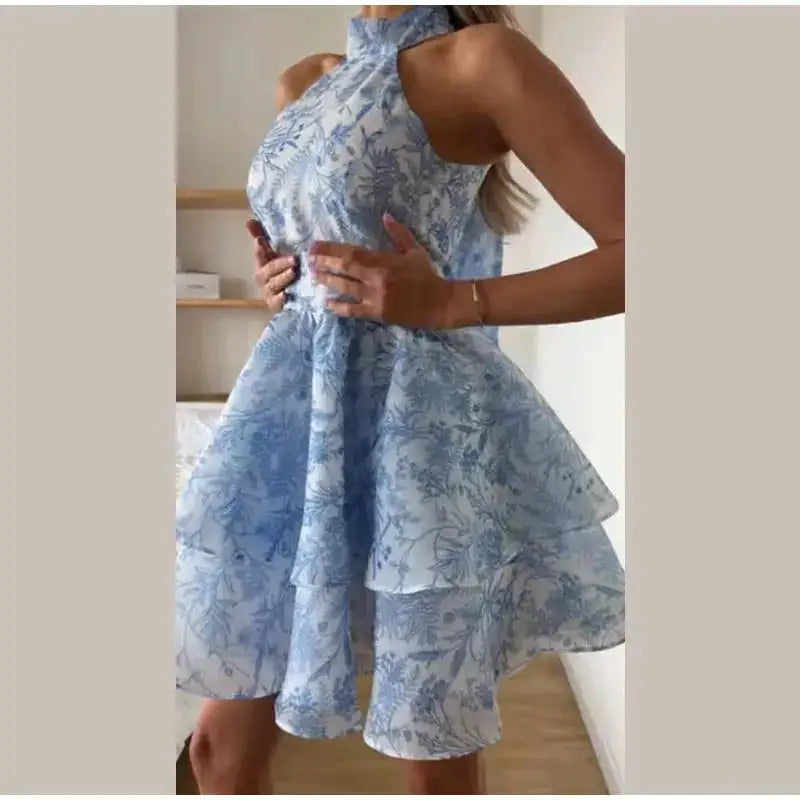 Sexy Print Mini Dress Women Shoulder Pad V Neck Long Sleeves High Waist Waistband Vestidos Female 2026 Summer New Chic Dresses by Dropshipman