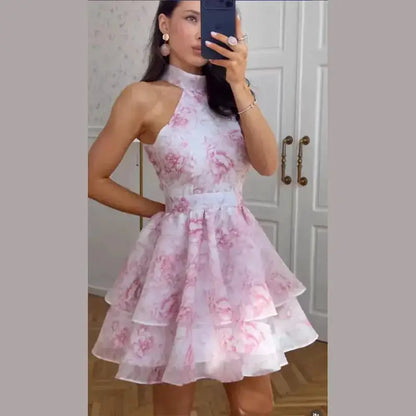 Sexy Print Mini Dress Women Shoulder Pad V Neck Long Sleeves High Waist Waistband Vestidos Female 2026 Summer New Chic Dresses by Dropshipman