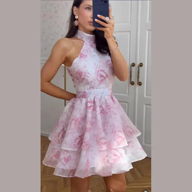 Sexy Print Mini Dress Women Shoulder Pad V Neck Long Sleeves High Waist Waistband Vestidos Female 2026 Summer New Chic Dresses SHOPEZRA L.L.C.