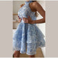 Sexy Print Mini Dress Women Shoulder Pad V Neck Long Sleeves High Waist Waistband Vestidos Female 2026 Summer New Chic Dresses SHOPEZRA L.L.C.