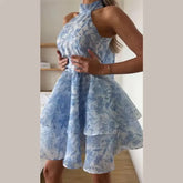 Sexy Print Mini Dress Women Shoulder Pad V Neck Long Sleeves High Waist Waistband Vestidos Female 2026 Summer New Chic Dresses SHOPEZRA L.L.C.
