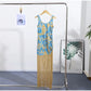 Tassel Hemline Printed Halter Dress Sleeveless Suspender Pleats Waist Cinched Slimming Sexy Robes Fringed Women Long Dresses New SHOPEZRA L.L.C.