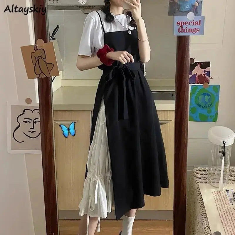 Women’s summer dress by SHOPEZRA L.L.C., casual vintage spaghetti strap with lace-up front, soft high waist, Japanese streetwear style.