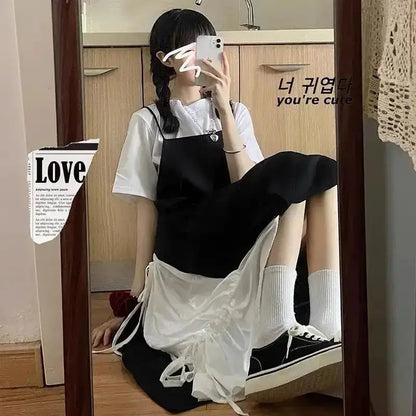 Dress Women Summer Fashion Spaghetti Strap College Sweet Casual Japanese Style Streetwear Lace-up Female Soft High Waist Vintage by Dropshipman