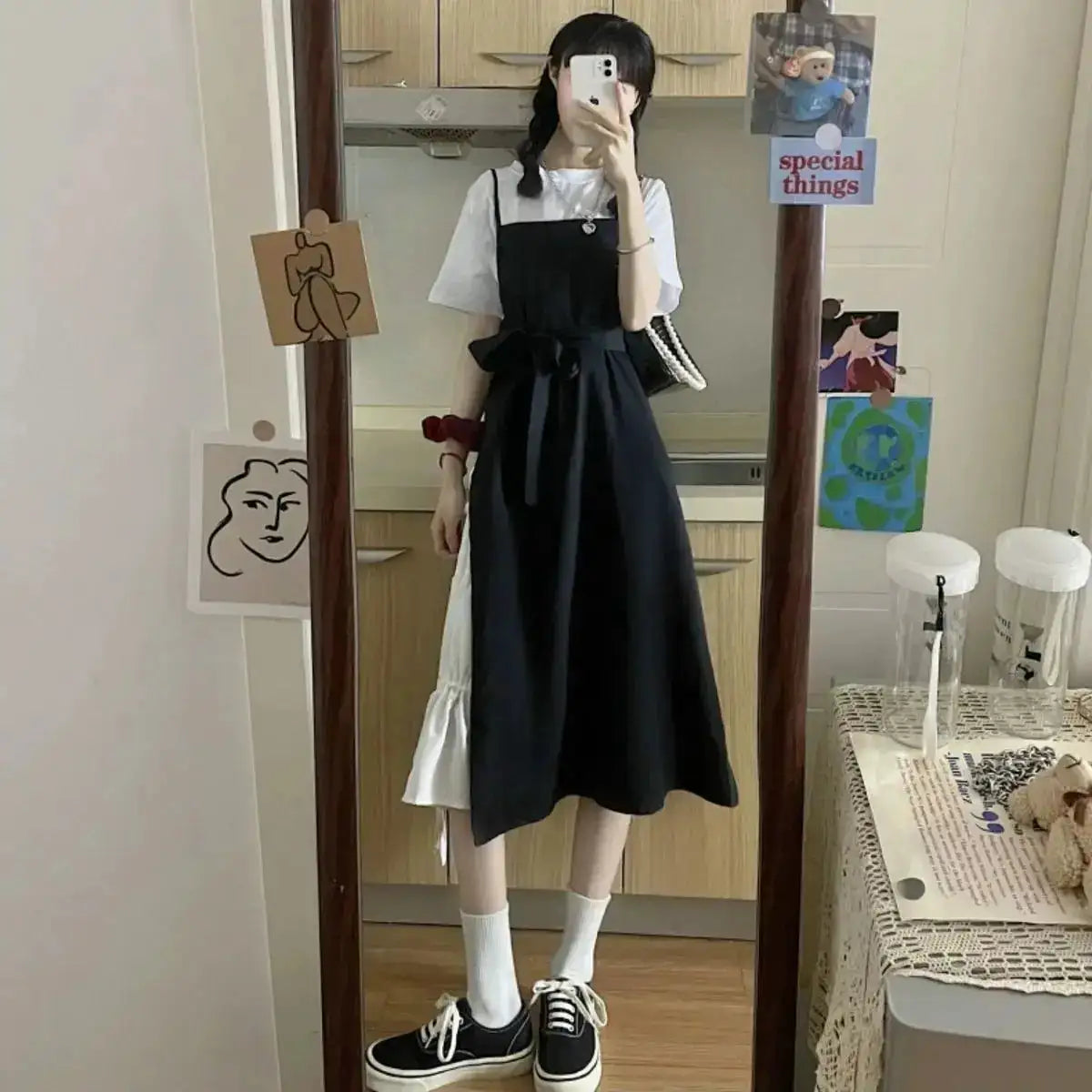 Dress Women Summer Fashion Spaghetti Strap College Sweet Casual Japanese Style Streetwear Lace-up Female Soft High Waist Vintage by Dropshipman