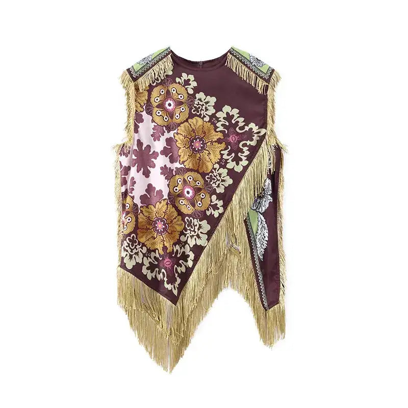 Fashion Tassel Patchwork Floral Printed Dresses Elegant Sleeveless Female Irregular Dresses 2026 Summer Lady Beach Party Robes by Dropshipman