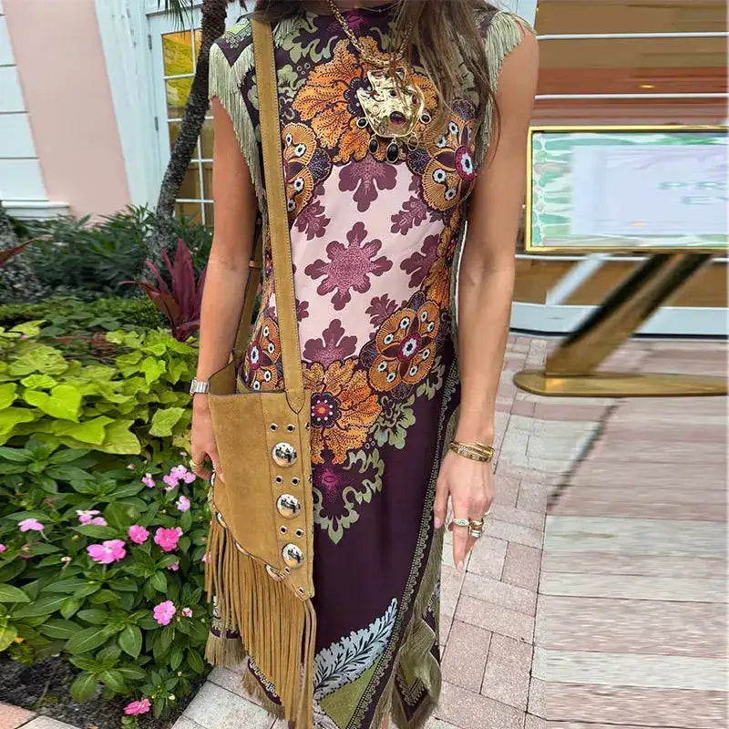 Fashion Tassel Patchwork Floral Printed Dresses Elegant Sleeveless Female Irregular Dresses 2026 Summer Lady Beach Party Robes by Dropshipman