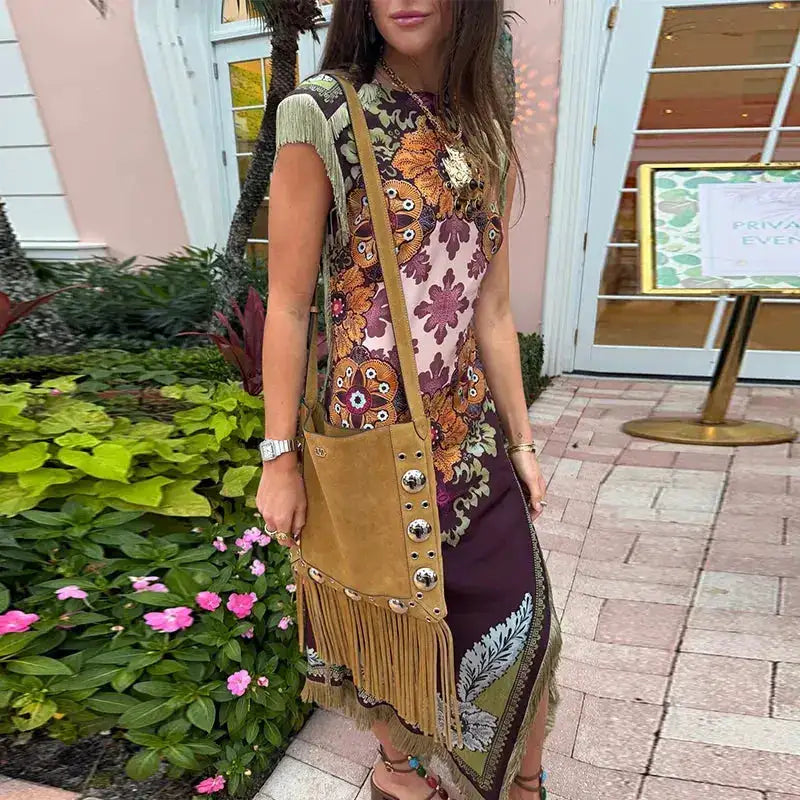 Fashion Tassel Patchwork Floral Printed Dresses Elegant Sleeveless Female Irregular Dresses 2026 Summer Lady Beach Party Robes by Dropshipman