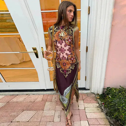Fashion Tassel Patchwork Floral Printed Dresses Elegant Sleeveless Female Irregular Dresses 2026 Summer Lady Beach Party Robes by Dropshipman
