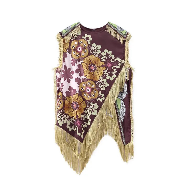Fashion Tassel Patchwork Floral Printed Dresses Elegant Sleeveless Female Irregular Dresses 2026 Summer Lady Beach Party Robes SHOPEZRA L.L.C.