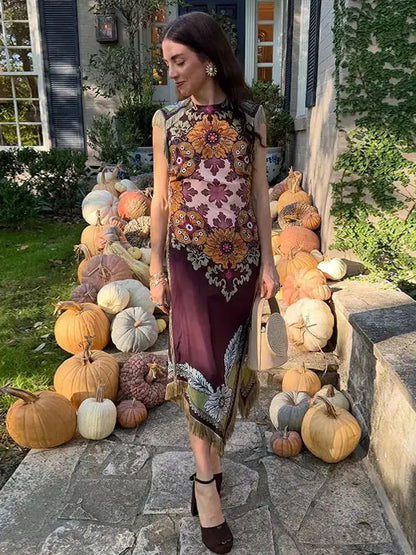 Fashion Tassel Patchwork Floral Printed Dresses Elegant Sleeveless Female Irregular Dresses 2026 Summer Lady Beach Party Robes by Dropshipman