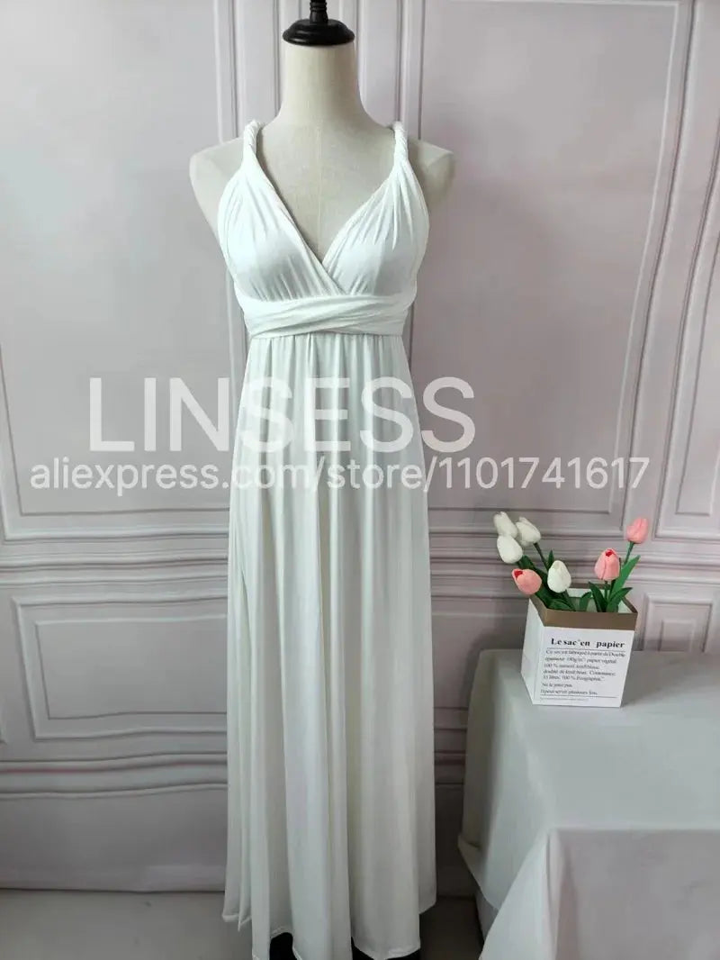Olive green maxi bridesmaid dress by SHOPEZRA L.L.C., convertible multiway infinity style for bridal party or special occasions.