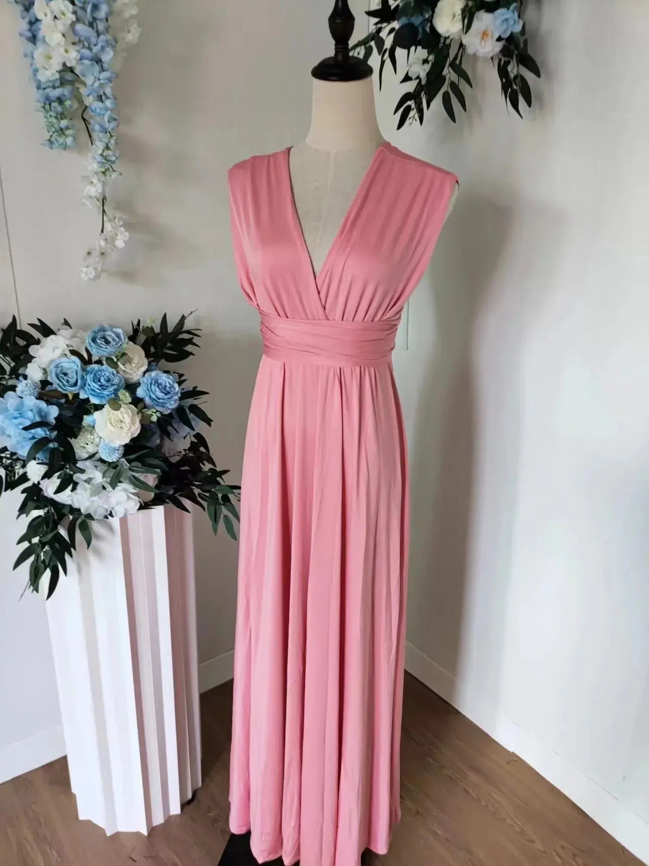 Olive green maxi bridesmaid dress by SHOPEZRA L.L.C., convertible multiway bridal party dress, elegant and customizable for weddings.