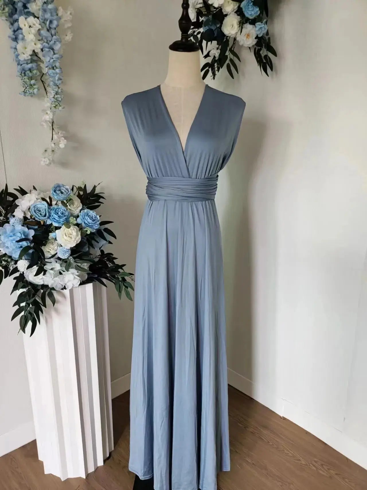 Olive green maxi bridesmaid dress by SHOPEZRA L.L.C., convertible multiway infinity style, perfect for bridal parties.
