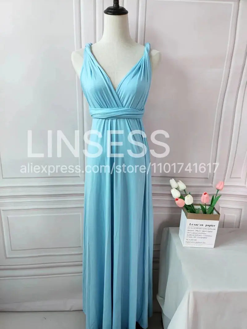 Olive green maxi bridesmaid dress by SHOPEZRA L.L.C., convertible multiway infinity style for bridal party wear.