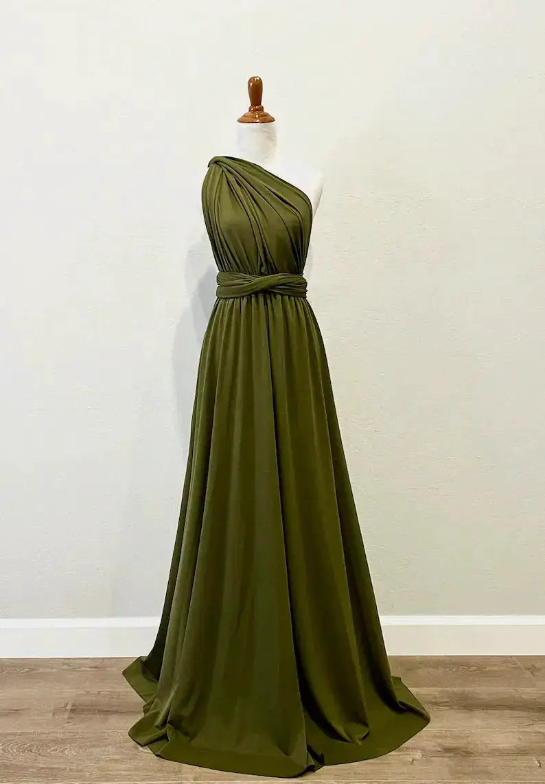 Bridesmaid Dress, Olive Green Maxi Bridesmaid Dress, Bridal Party Convertible Dress, Multiway Infinity Dress, Custom Dress by Dropshipman