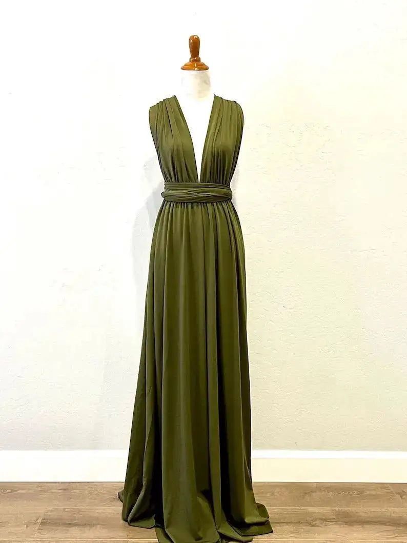 Bridesmaid Dress, Olive Green Maxi Bridesmaid Dress, Bridal Party Convertible Dress, Multiway Infinity Dress, Custom Dress by Dropshipman