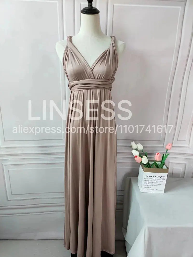 Olive green maxi bridesmaid dress by SHOPEZRA L.L.C. featuring a convertible, multiway infinity design for bridal parties.