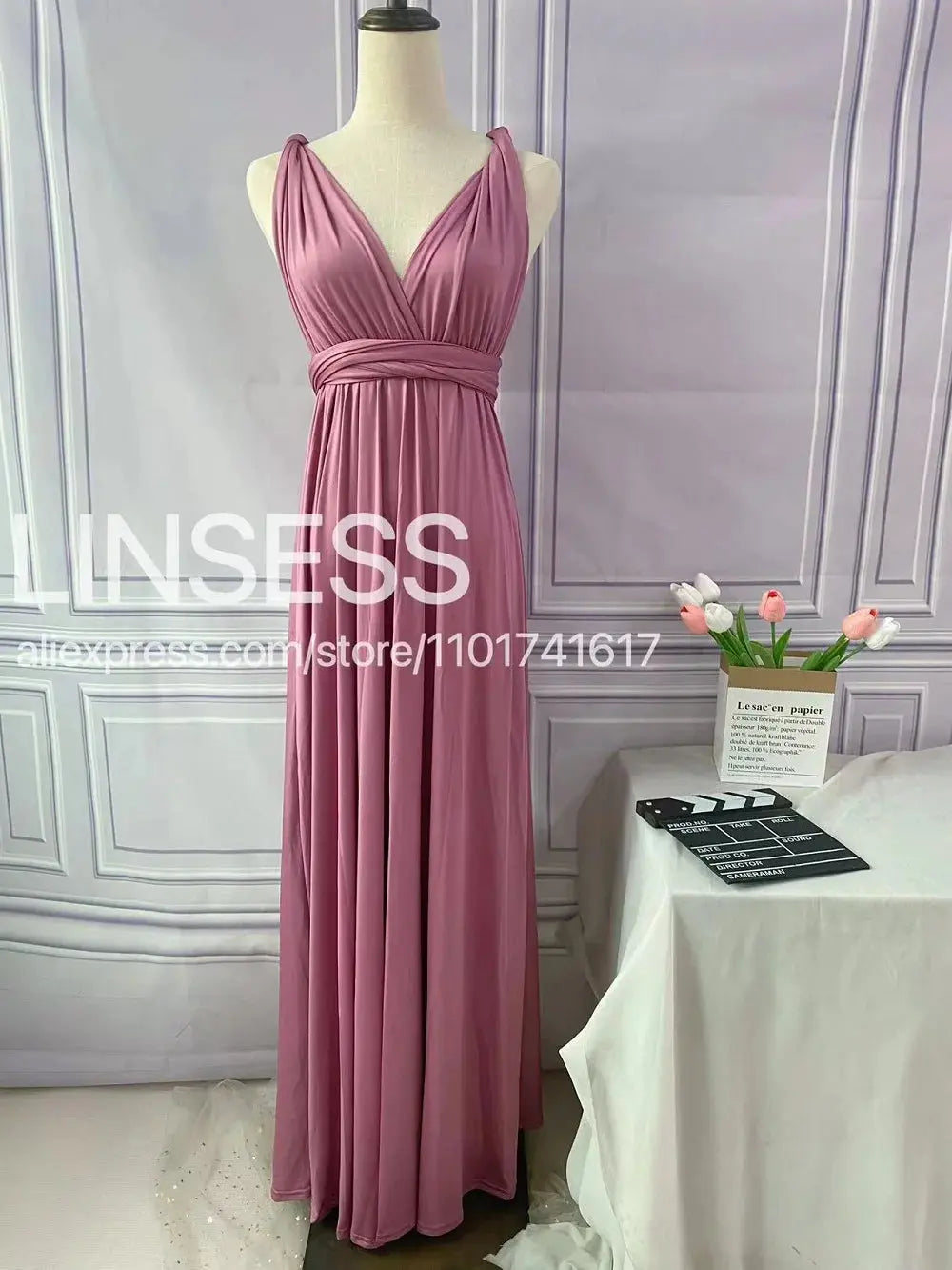 Olive green maxi bridesmaid dress by SHOPEZRA L.L.C., convertible multiway infinity style for bridal party or special occasions.