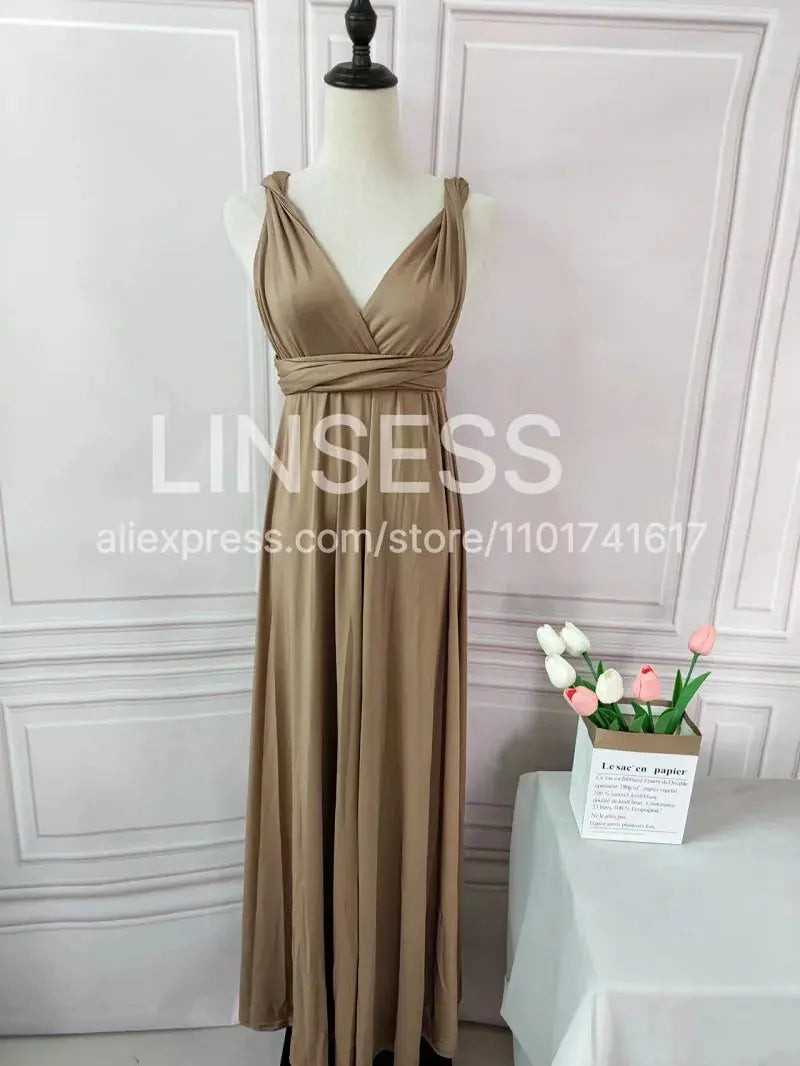 Olive green maxi bridesmaid dress by SHOPEZRA L.L.C., convertible multiway infinity dress for bridal parties, customizable fit.