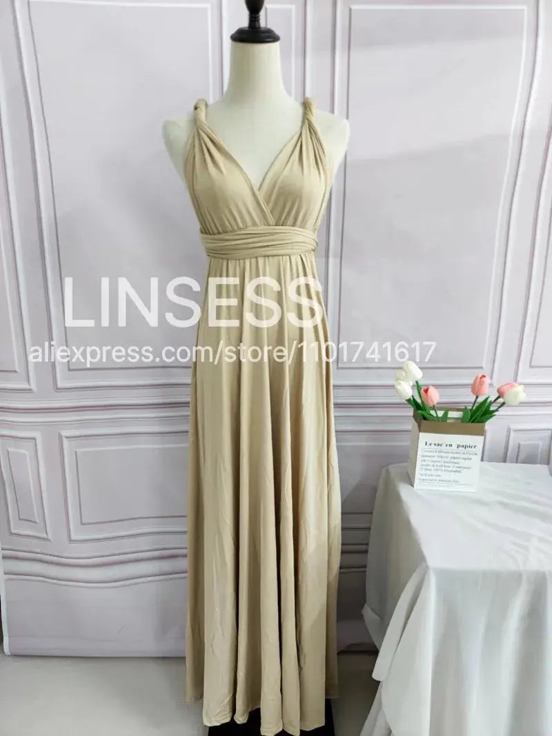 Olive green maxi bridesmaid dress by SHOPEZRA L.L.C., convertible multiway infinity dress for bridal party with elegant flowy fabric.