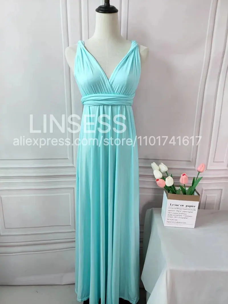 Olive green maxi bridesmaid dress by SHOPEZRA L.L.C., convertible multiway bridal party gown with elegant flowing fabric.