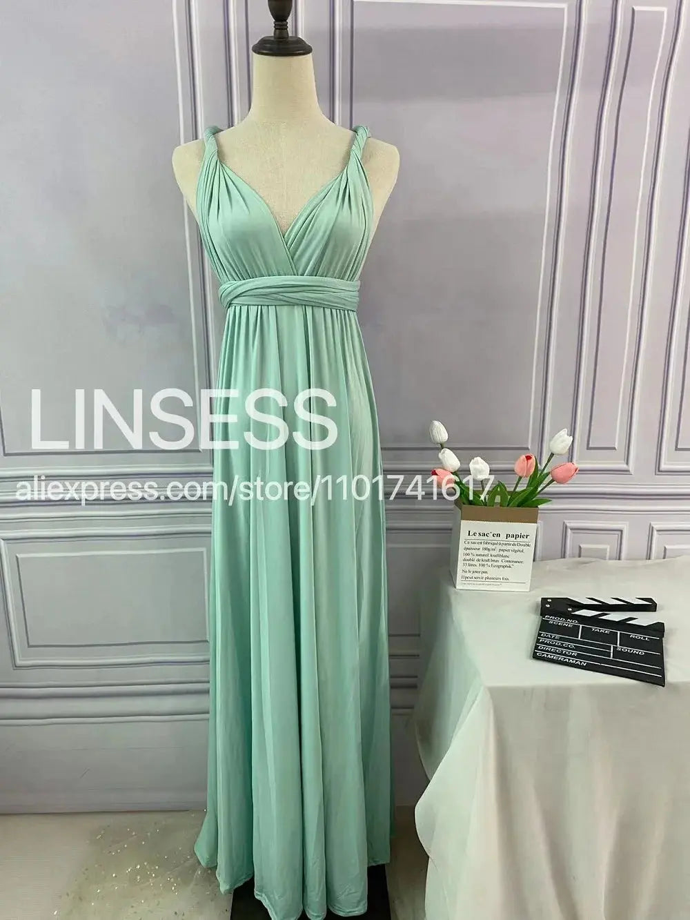 Olive green maxi bridesmaid dress by SHOPEZRA L.L.C., convertible multiway design with elegant flowing fabric for bridal parties.