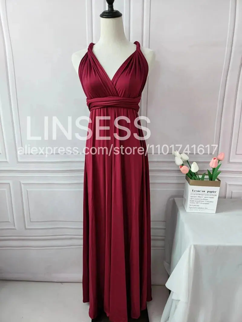 Olive green maxi bridesmaid dress by SHOPEZRA L.L.C., convertible multiway bridal party gown with elegant flowing fabric.