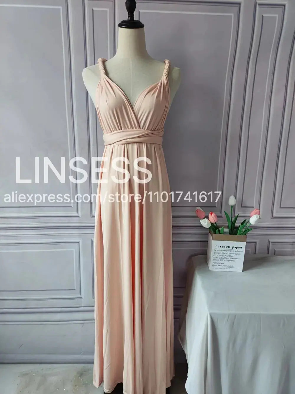 Olive green maxi bridesmaid dress by SHOPEZRA L.L.C., convertible multiway infinity style, suitable for bridal parties and custom fits.