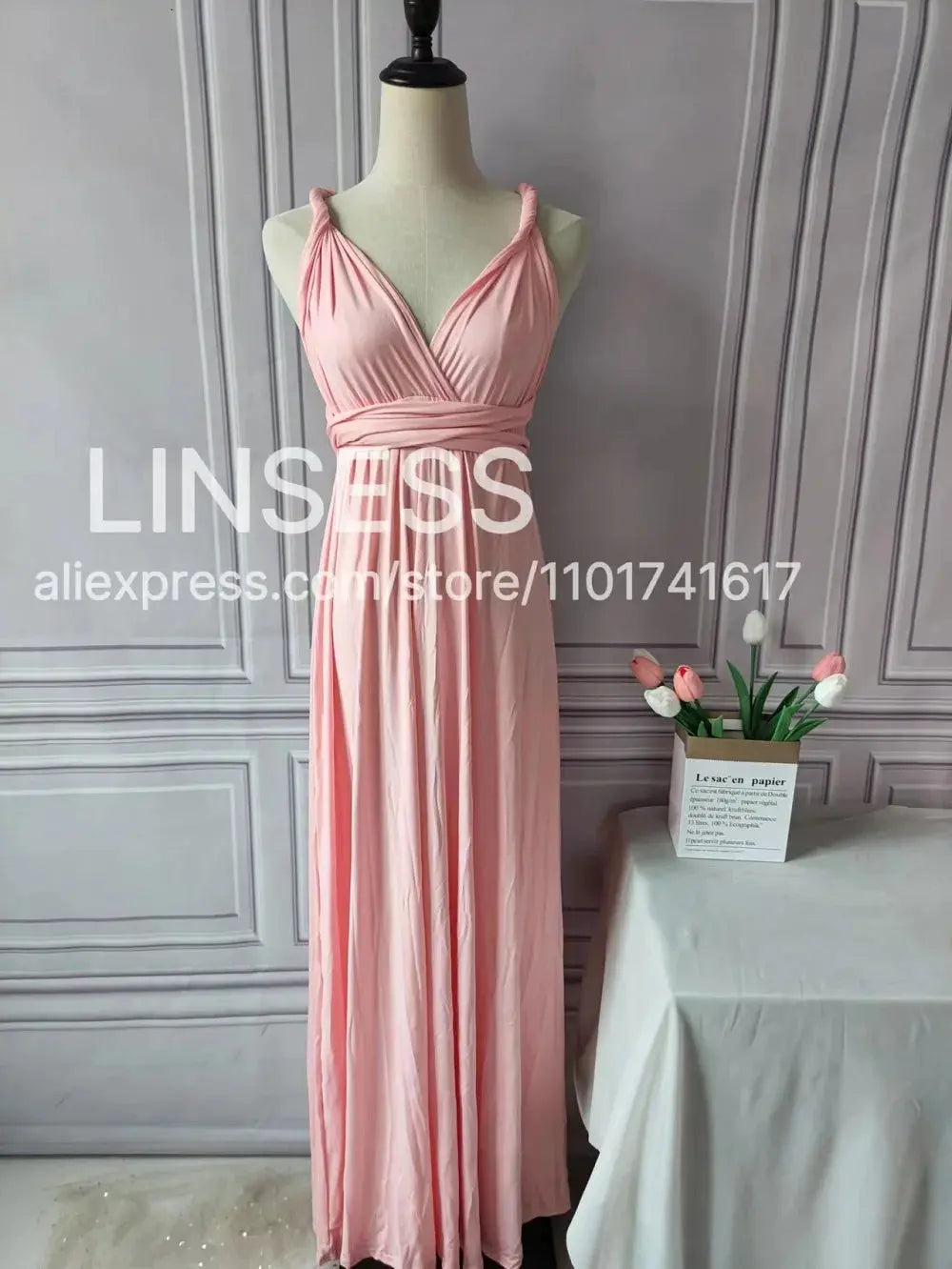 Olive green maxi bridesmaid dress by SHOPEZRA L.L.C., convertible multiway infinity dress for bridal party and special occasions.