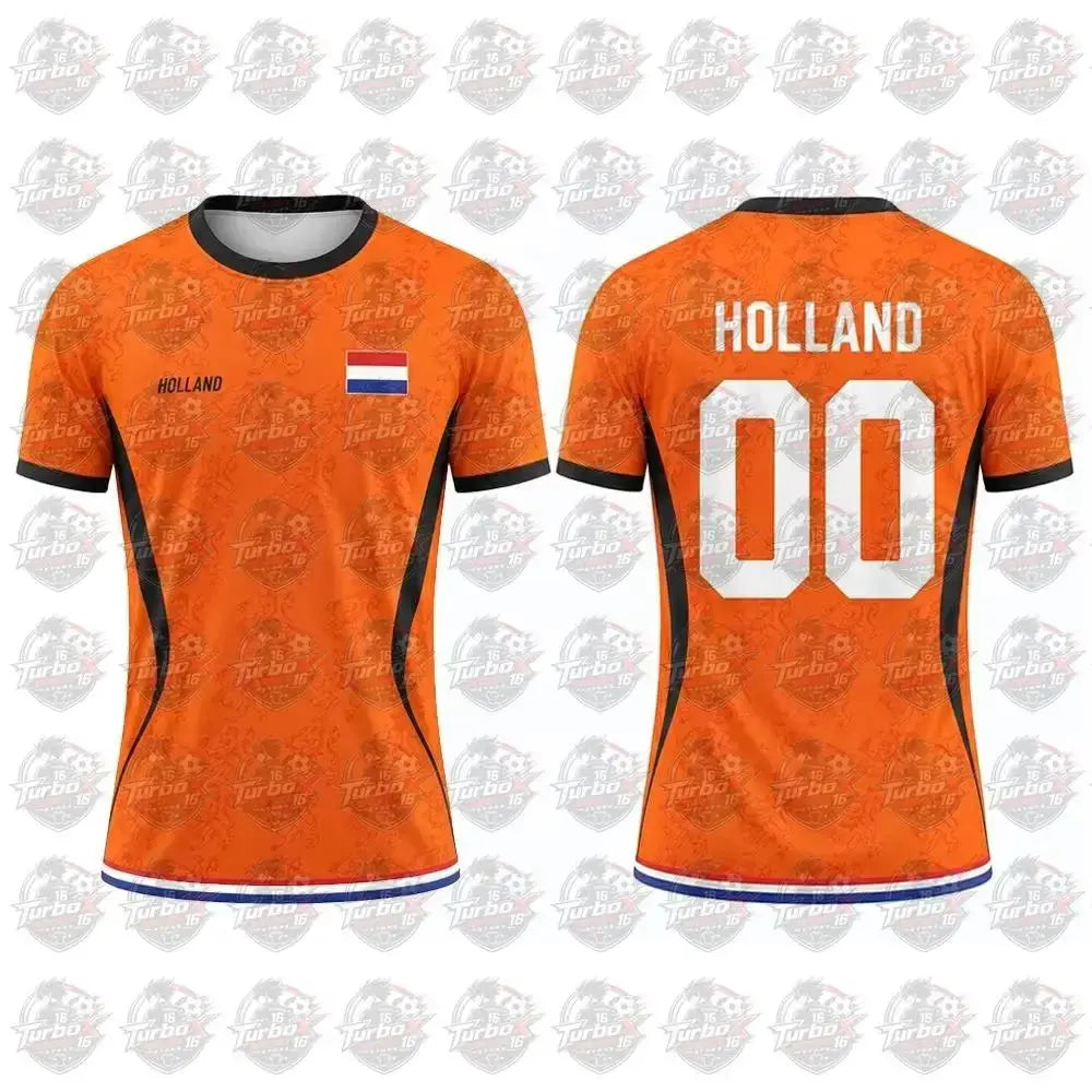 Netherlands flag print football jersey by SHOPEZRA L.L.C., adult casual short-sleeved sports jersey with breathable fabric.